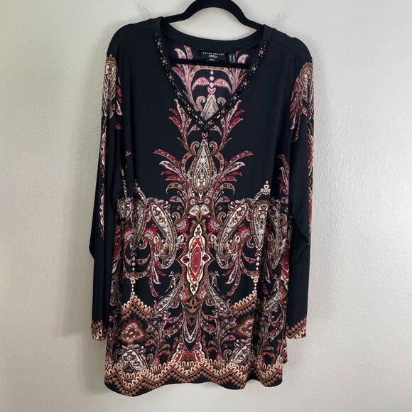 Susan Graver Artisan Womens Plus 2X V Neck Embellished Tunic Top Liquid Knit - Picture 7 of 11